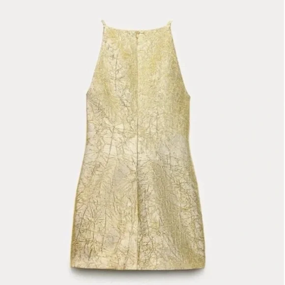 Zara Collection Shiny Gold Halter-style Mini Dress Medium - Picture 3 of 10